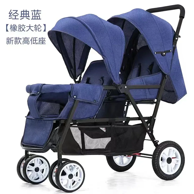 Double Strollers For Baby Twins Lie Foldable Child Cart With Front And Back Seat Carriage Bassinet Cart Portable Travel System