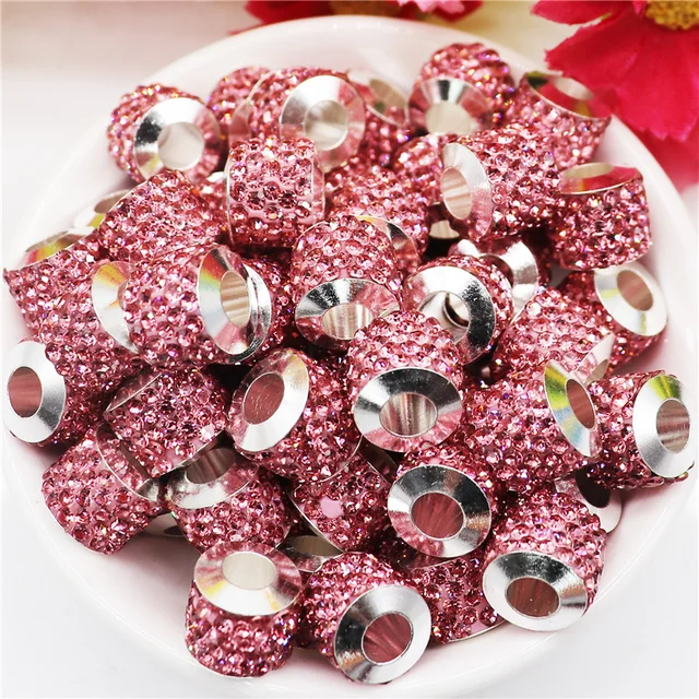 20Pcs New Assorted Color Luxury Rhinestone Large Hole Spacer Fit Pandora Charms Bracelet Hair Beads for Women DIY Jewelry Making Best Rhinestone 2