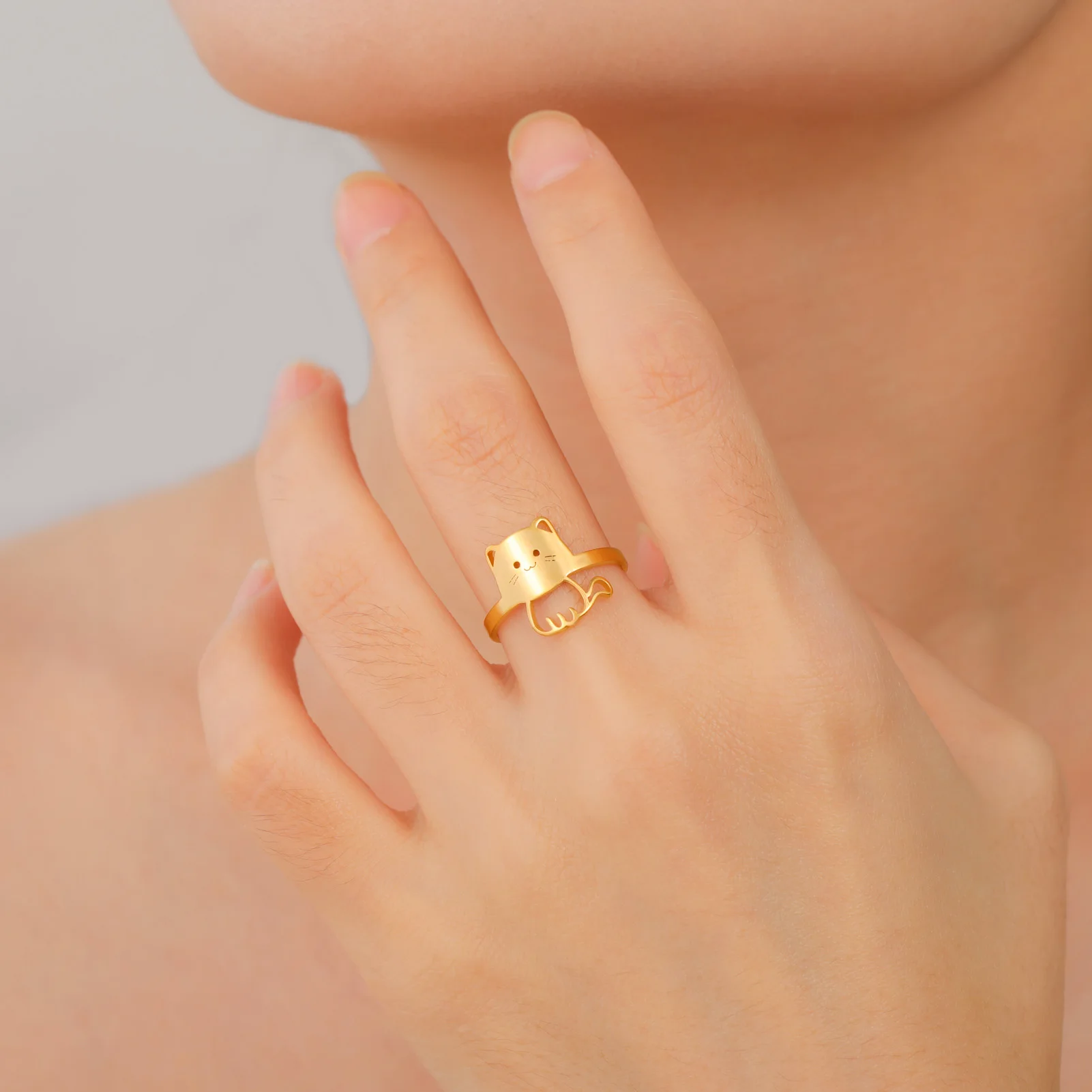 Cute Cat Kitten Ring for Girls Stainless Steel Finger Rings Fashion Animal Jewelry - PeticaDeals