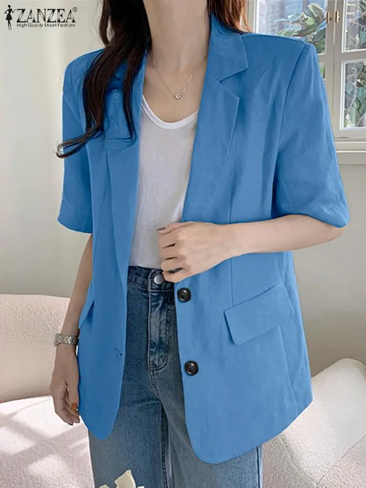 

ZANZEA Casual Formal Suits Leisure Short Sleeve Suit Coats Korean Fashion Buttons Suit Jackets Notched Collar OL Women Blazer