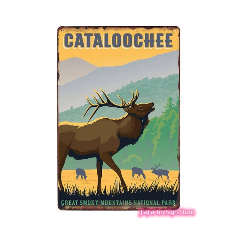 Targa In Metallo Vintage Caccia E Pesca – Alce E Cervo, 30x20 Cm, Per Parete Da Bar E Cucina