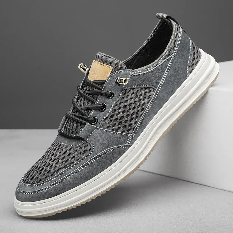 

Summer Genuine Leather Men's Shoes Mesh Breathable Casual Shoes High Quality Outdoor Skate Shoe Men Sneakers Shoes Trend Shoes