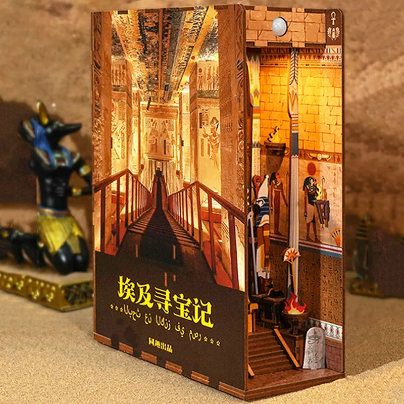Generic Diy Wooden Book Nook Egypt Pyramid Model Bookend Bookshelf