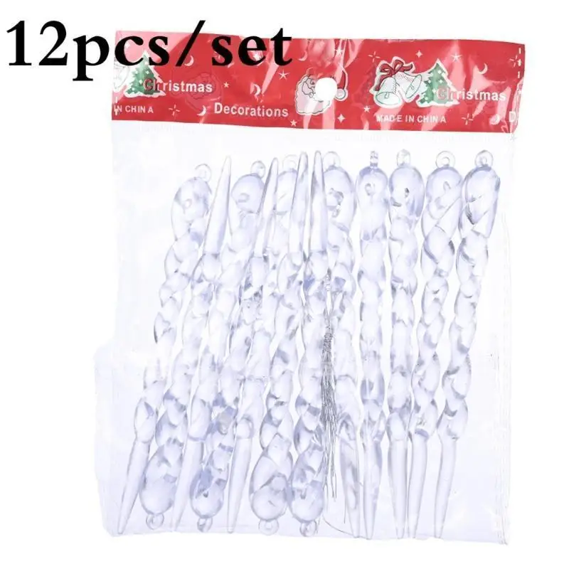 12Pcs 13cm Christmas Simulation Ice Xmas Tree Hanging Ornament Fake Icicle Winter Party Christmas New Year Decoration Supplies