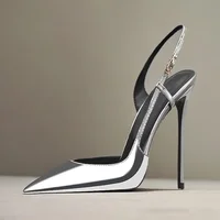 Sandales à talons hauts avec sangle arrière ajourée, fuite latérale, avec miroir noir et blanc et tempérament sexy, chaussures grande taille, nouvelle collection 4