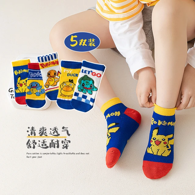 5 paires de chaussettes Pokemon Pikachu, chaussettes courtes en coton pour  bébés garçons et filles, Kawaii, Sport, dessin animé, chaudes et douces  pour enfants, cadeaux - AliExpress