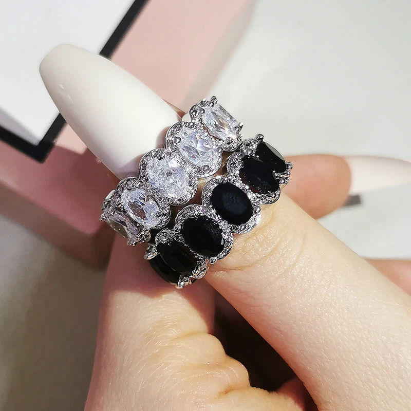Silver ring Wedding rings Silver rings 2pcs Per Set Wedding Band Eternity Ring for Women Gift Finger Lots Jewelry Z15