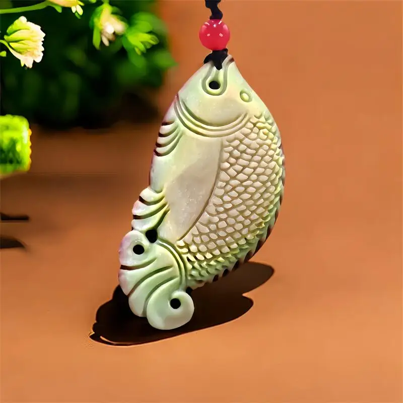 

Natural Real Jade Carp Fish Pendant Necklace Carved Jewelry Talismans Designer Amulet Chinese Gemstones Gifts for Women Men