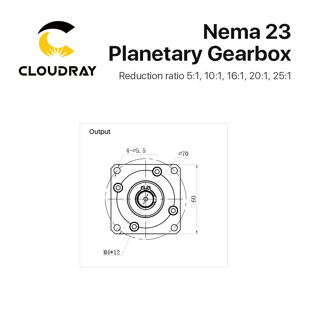 Cloudray 유성 기어박스 원형 모터 감속기, 비율 5:1 10:1 16:1 20:1 25:1, 14mm 입력, 60 서보 모터용, HPS60
