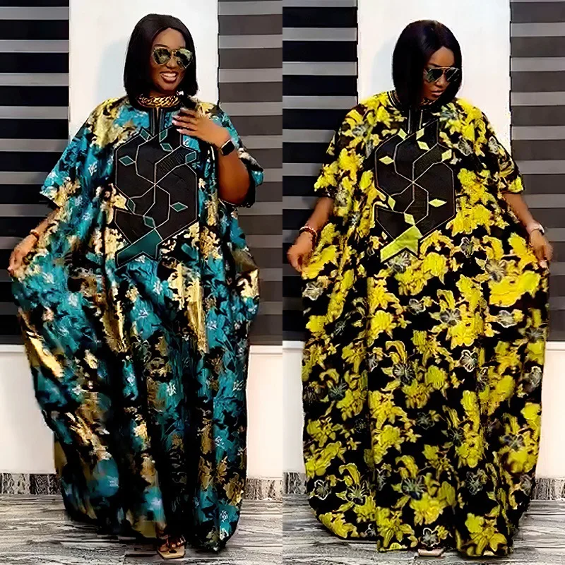 

African Women Boubou Evening Dresses Wedding Party 2023 Short Sleeve Print Plus Size Gown Loose Abayas African Dresses For Women