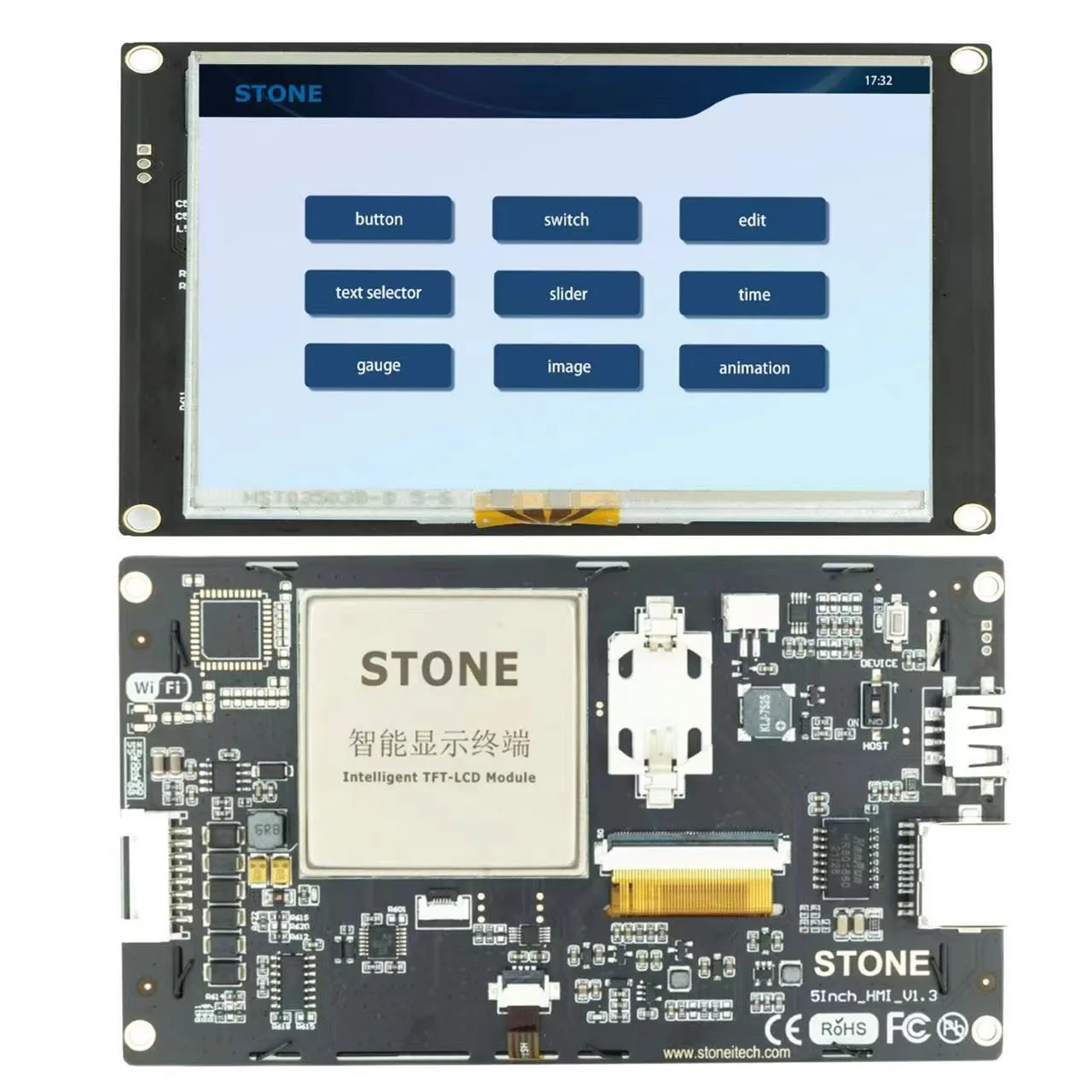 

SCBRHMI - 5'' Full-color HMI Intelligent LCD Resistive Touch Display Module Easy To Operate for Basic Programmers