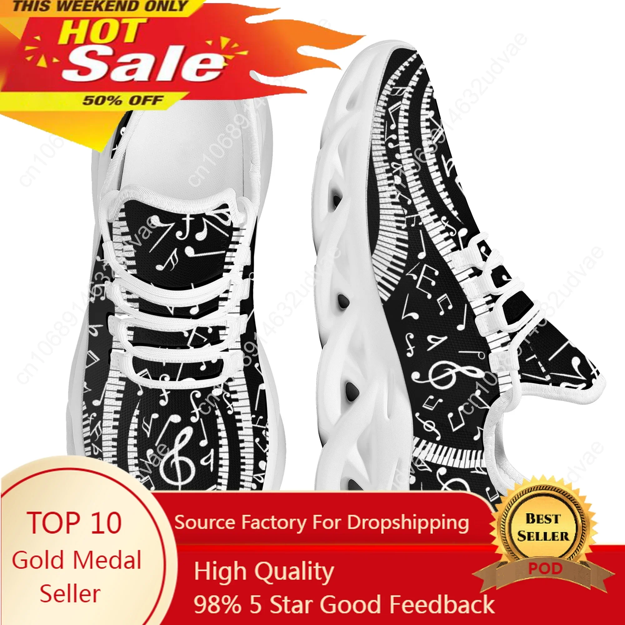 Novelty Musical Notes Keyboard Kinnted Anti Skid Shoes Absorbing Light Lace Up Shoes Tennis Shoes Platform Shoe