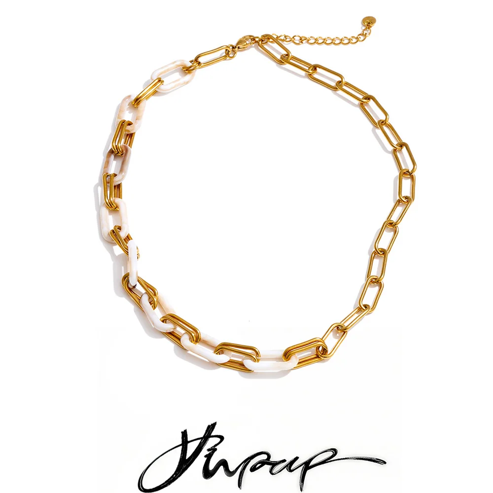 Yhpup Chain Necklace with Waterproof Stainless Steel Resin Acrylic