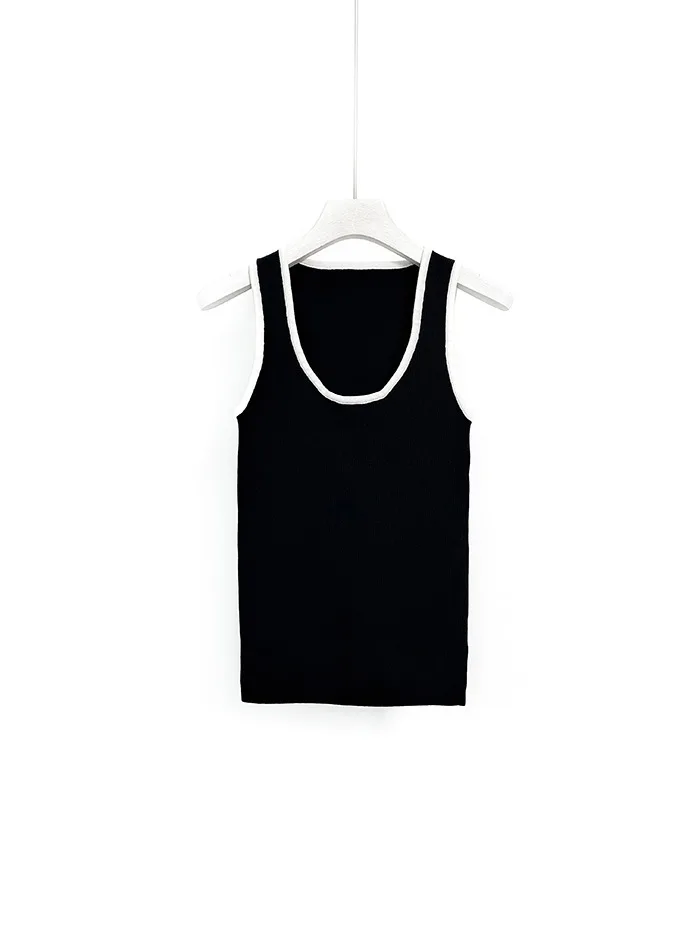 sexy camisole 2022 Spring New Vintage Tide Brand Black And White Color Blocking Slim Fit Rib Knit Tank Vest cotton camisole