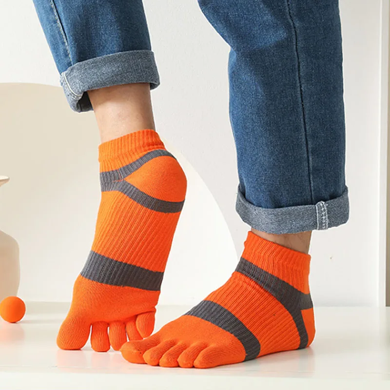 5 Pairs Bright Color 5 Finger Sport Socks Cotton Colorful Striped Short Anti-Friction Blue Green Yellow Black Sock Male Fashions