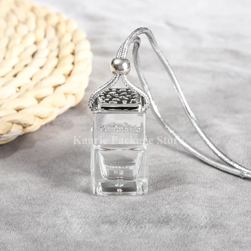 Cube Car Perfume Pendant Air Freshener Clear Refillable Glass Car