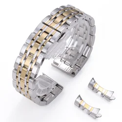 Premium Stainless Steel Watch Strap with Deployment Clasp - Adjustable Metal Band - 21mm (Silver - Gold)