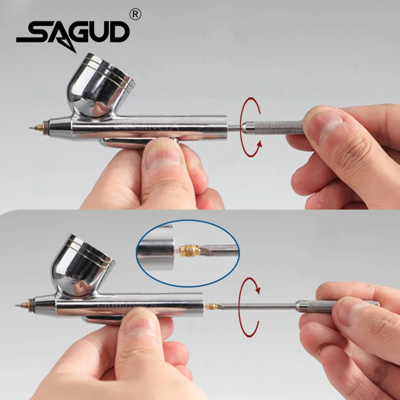 SAGUD Side Feed Airbrush Kit 0.3mm Double Action Air Brush Gun Set with 0.2mm 0.5mm Nozzles Needles Air Caps, Hose, Adapter, Mini Airbrush Filter