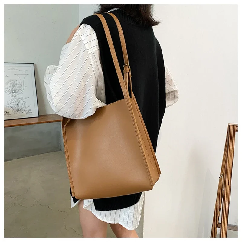 

Women Handbag Quality Bolsos Bag Shopper Shoulder Leather Tote Capacity Totes Large Solid Luxury 2023 Women Designer Color Bag