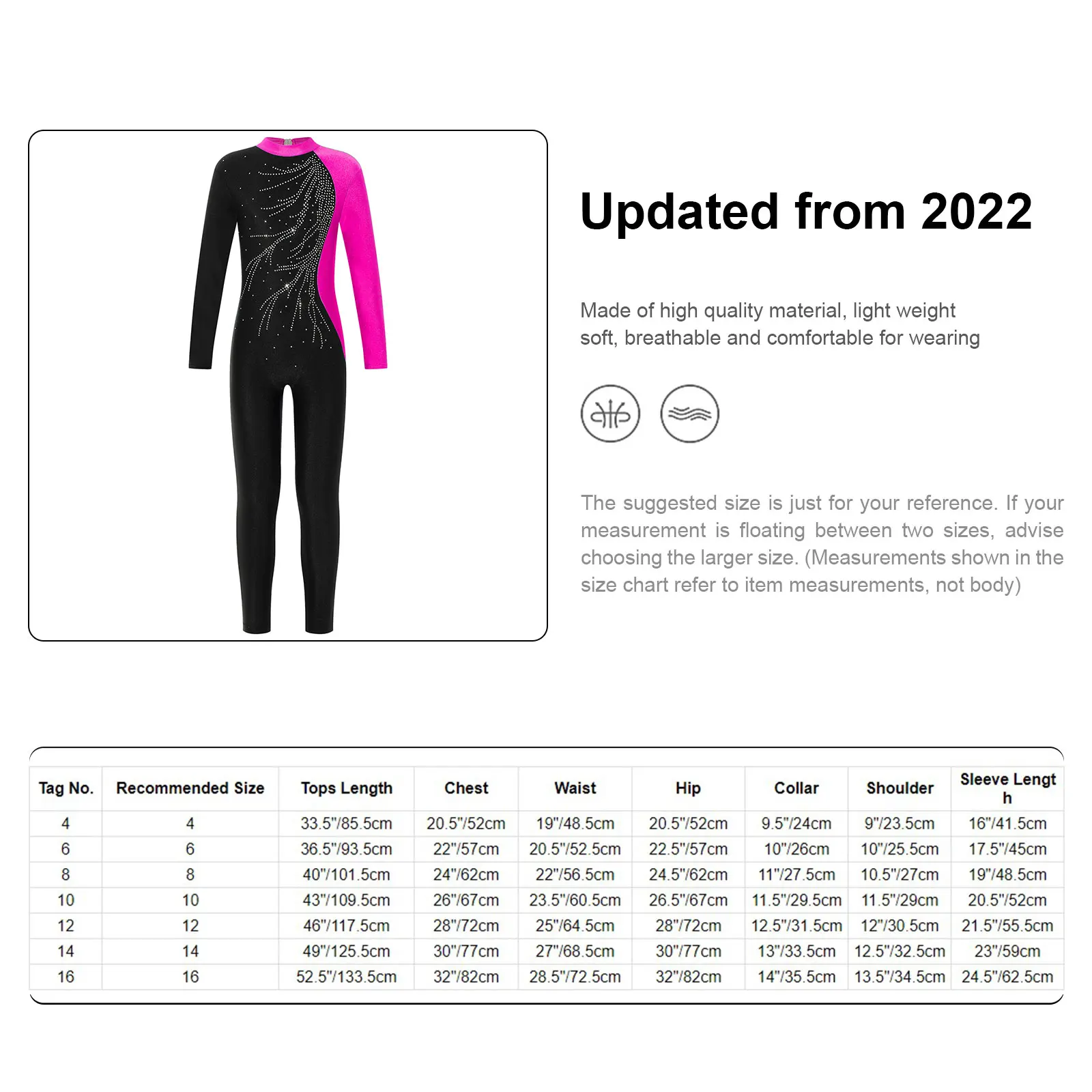 Teens Gymnastics Jumpsuits Kids Shiny Rhinestone Ice Skating Bodysuit Girls Long Sleeve Ballet Dance Full Body Leotards Unitards