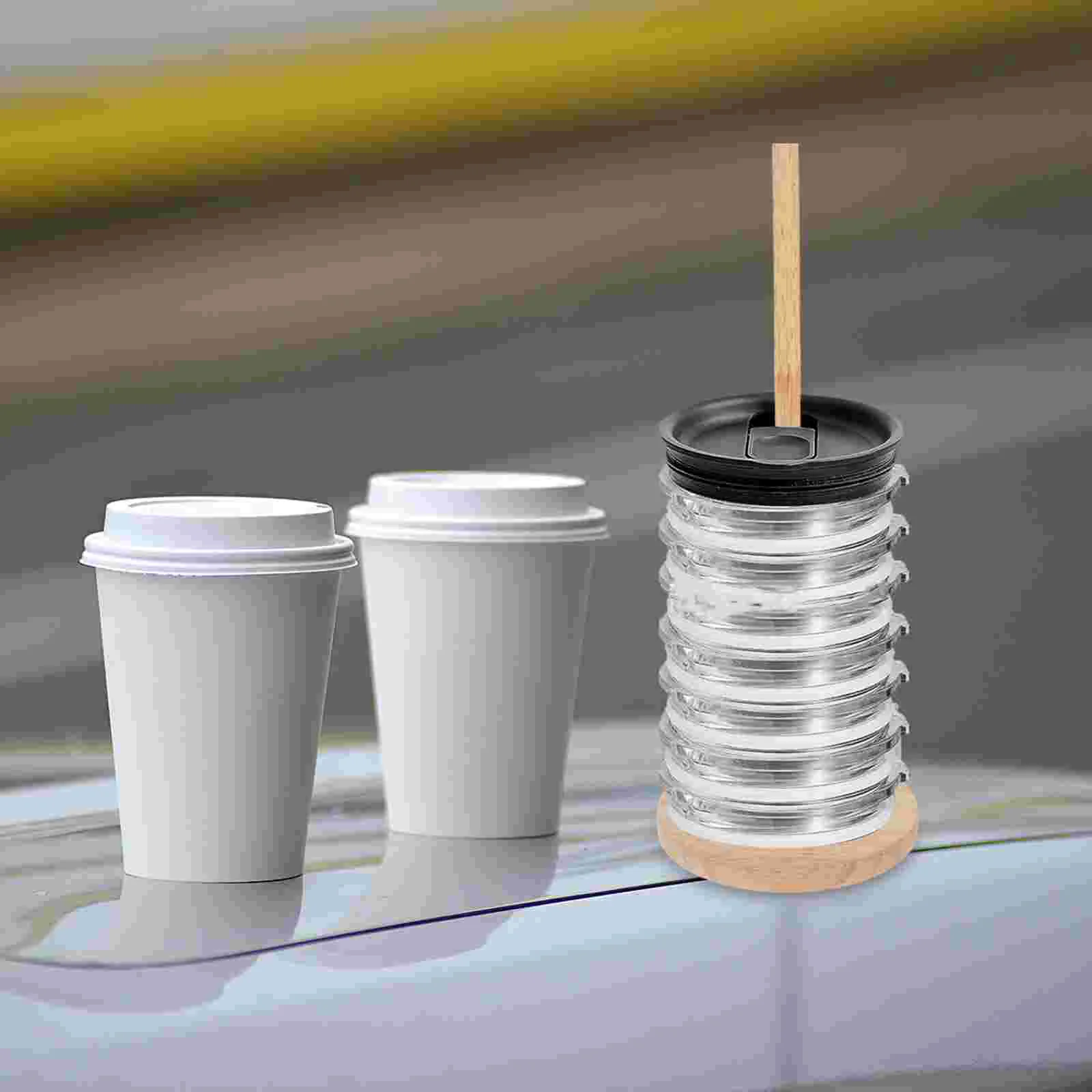 Cup Lid Storage Rack Jar Organizer Coffee Lids Holder Stand For Tumblers Kitchen Wood Mug
