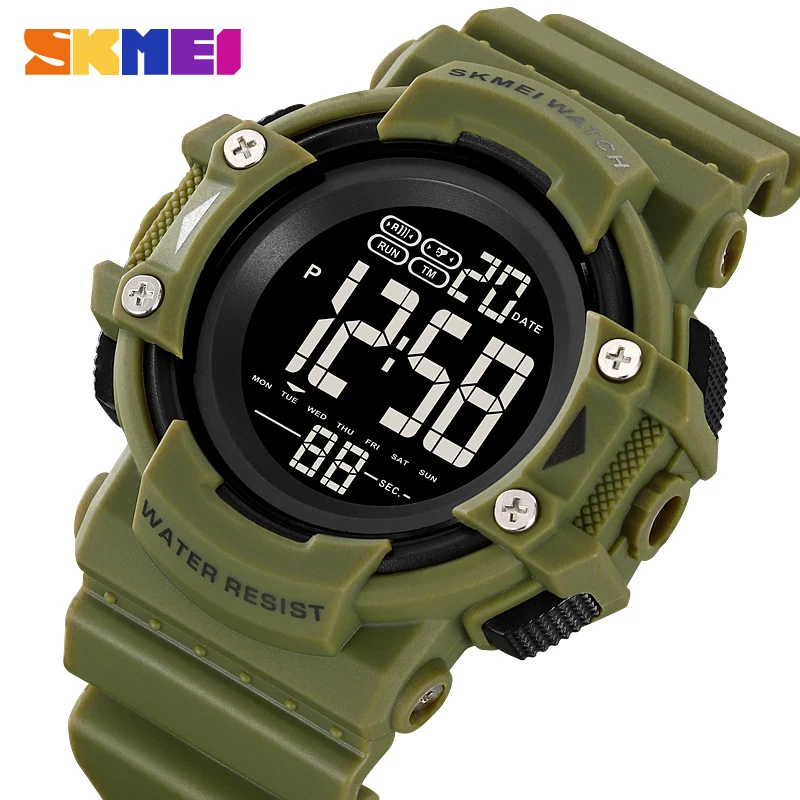

SKMEI Blue Green Army Camouflage Men's Electronic Watch Dual Time Stopwatch Timer Timer Alarm EL Luminous Countdown 2195