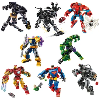 2025 Superhero Superman Spider-Man Mech Figures Model  Building Blocks Iron Man Avengers Robot Armor Bricks Toys Kid Gifts Sets 1