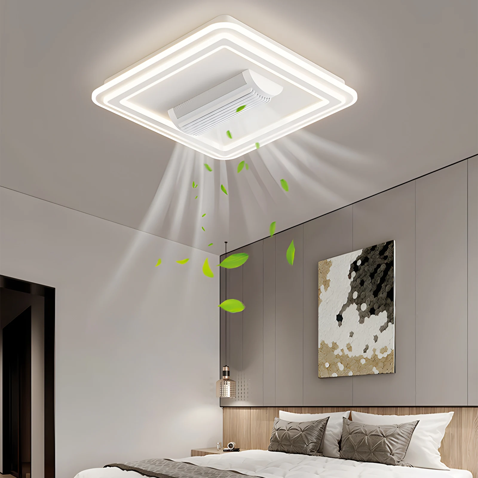 Ceiling Fan Led Ceiling Fan Lights Led Fan Light Smart LED Ceiling Fans With Light For Living Room Dining Room Invisible Bladeless Ceiling Fans Low Floor sealing fan lighting