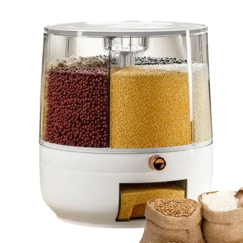 

Rotating Grain Dispenser 6 Grids Cereal Dispenser Dry Food Dispenser Clear Food Container Rice Dispenser Countertop Airtight