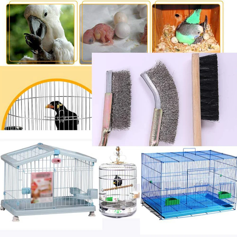 3Pcs Long Handle Bird Cleaning Brush 3 Sizes Bamboo And Stainless Steel Pets Cage Cleaning Brushes With Hanging Holes