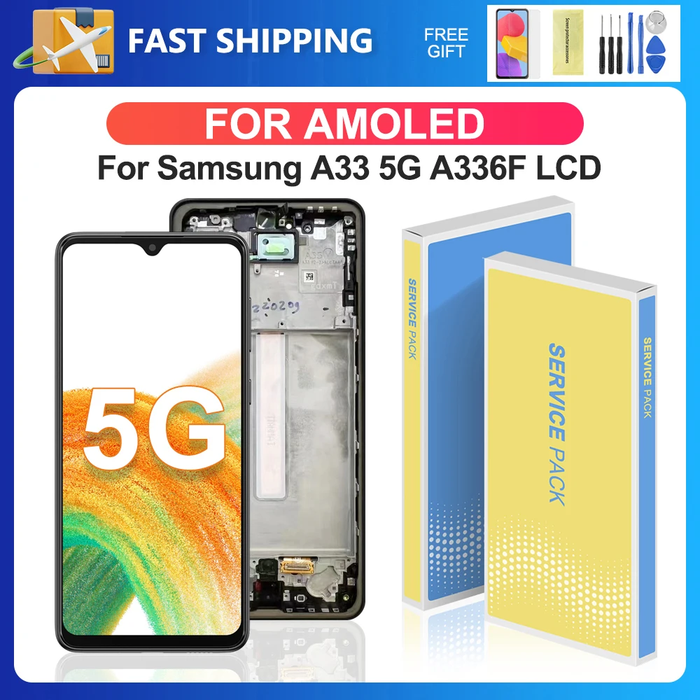 

A33 5G For Samsung 6.4''For AMOLED A336E A336B A336E/DS A336M A3360 LCD Display Touch Screen Digitizer Assembly Replacement