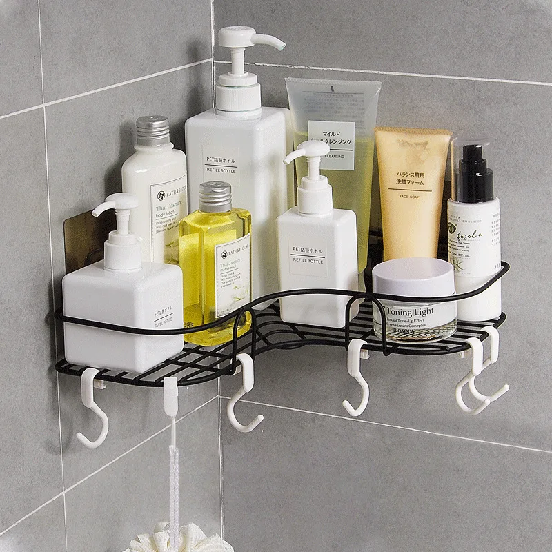 2Pcs Corner Shower Caddy Shelves Wall Mounted Basket Rack Bathroom