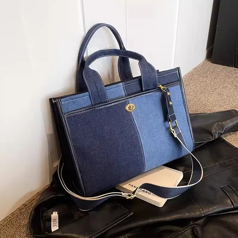 Handbag Woman Fashion Luxury Denim Blue Shoulder Bag Briefcase Messenger Bags Large Capacity Work Study Street Tote Bag Purses