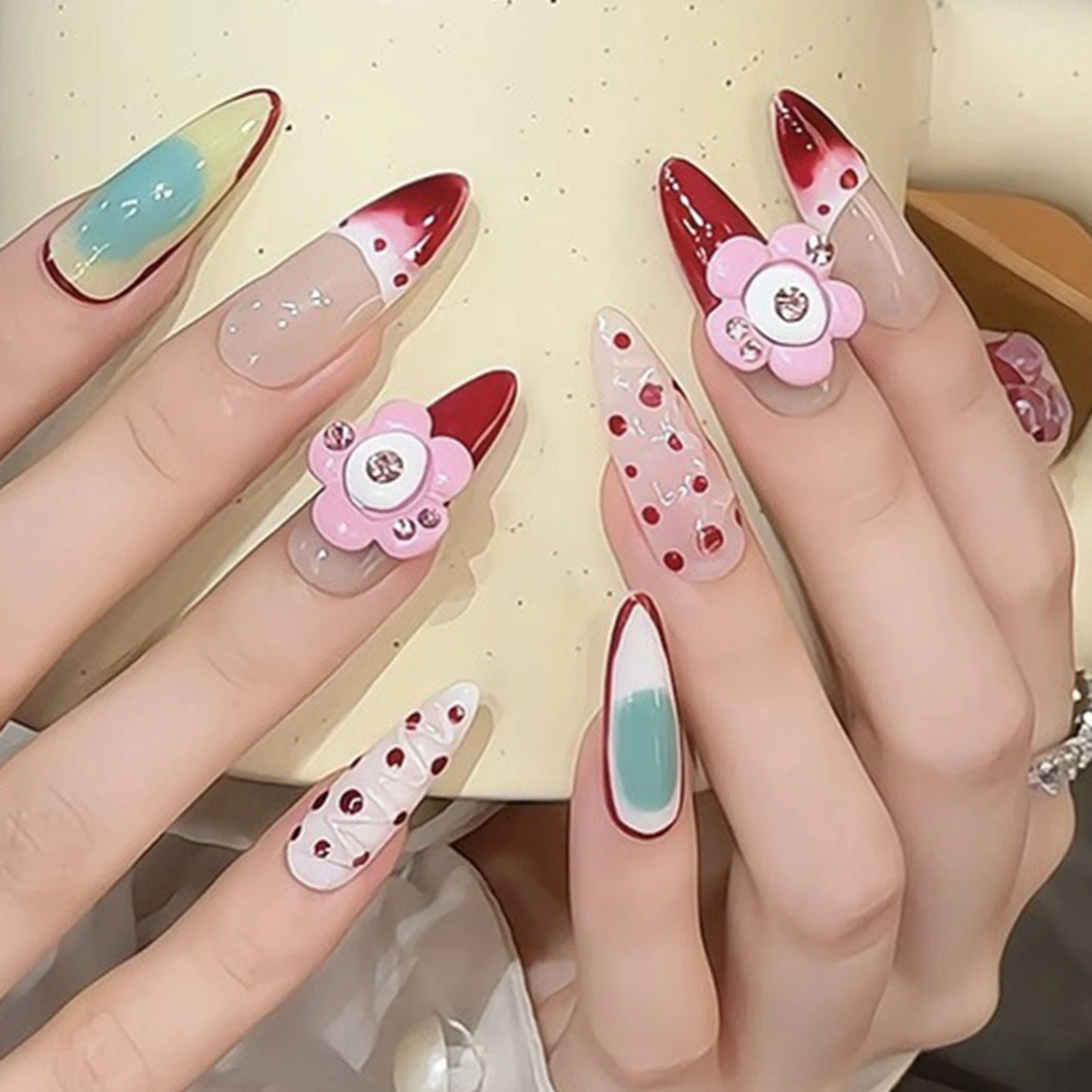 Handmade Long Pointed Almond Press On Nails 7