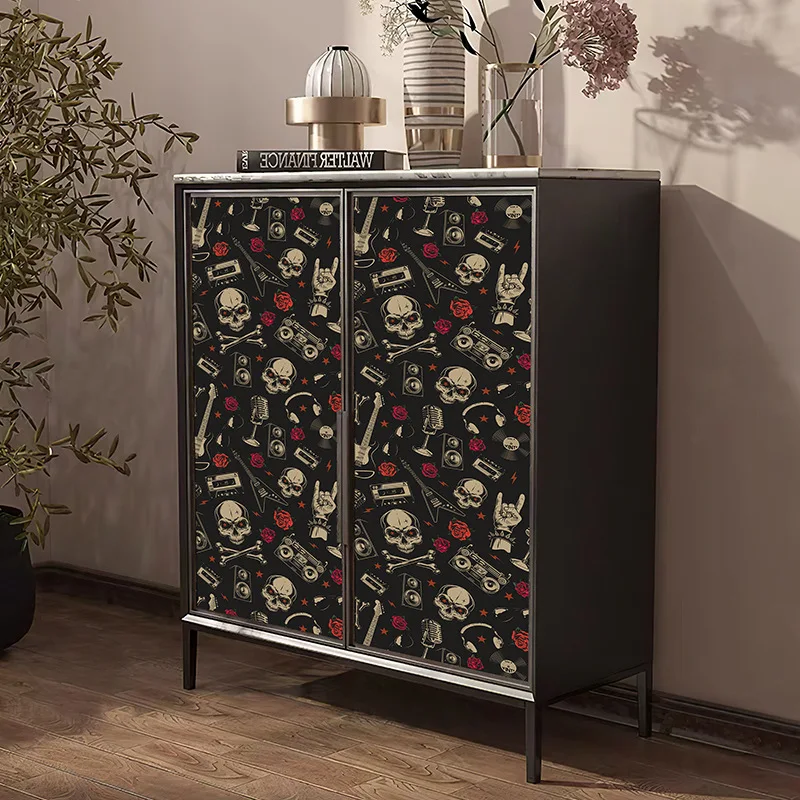 

Rose Self Adhesive Flower Skull Wallpaper Wardrobe Decor Peel and Stick Luxury Paper Contact Sticker Halloween
