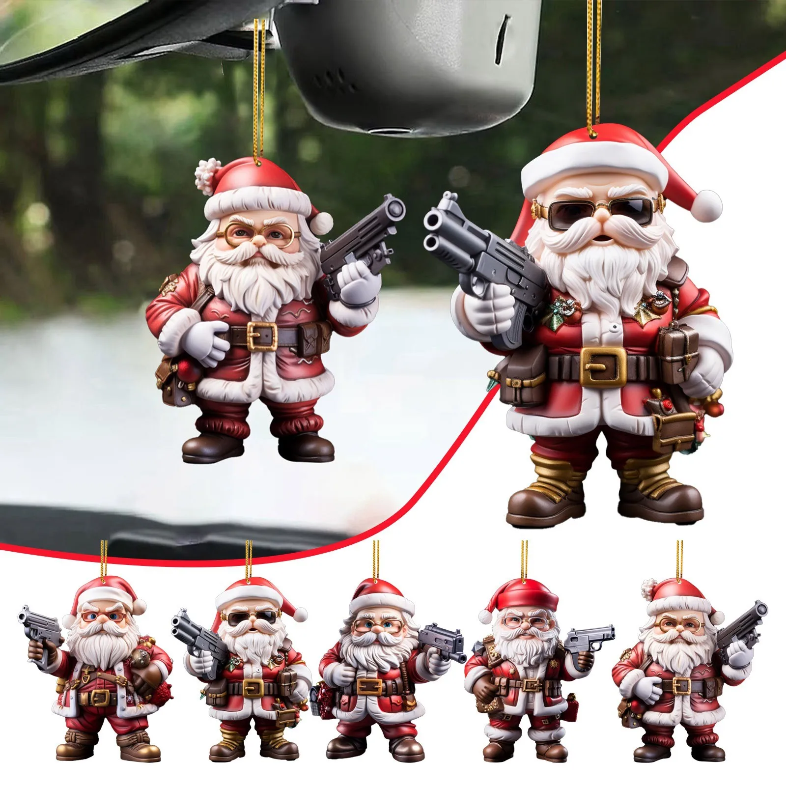 

2D Cool Acrylic Santa Pendant Santa Gets The Gun Ornament For Xmas Tree Decoration Hangings Christmas Supplies New Year's Decor