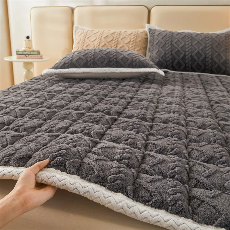 ThickFleeceMattressPadWarmCoralFleeceBedBlanketPadsforWinter