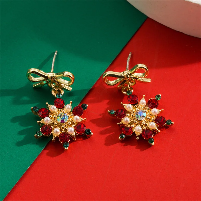 Elegante Schneeflocken-Ohrstecker für Damen Koreanische Mode Weihnachtsbaum Imitationsperle Kristall Zirkon Ohrringe Party-Schmuck – Detail 8