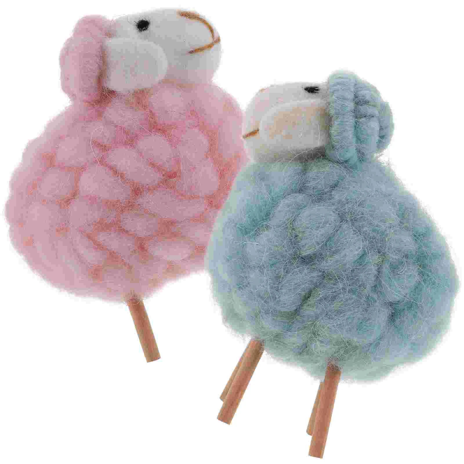 

2 Pcs Woolfeltsheep Ornament Small Statues Adorable Decors Figurines Adornments Desk