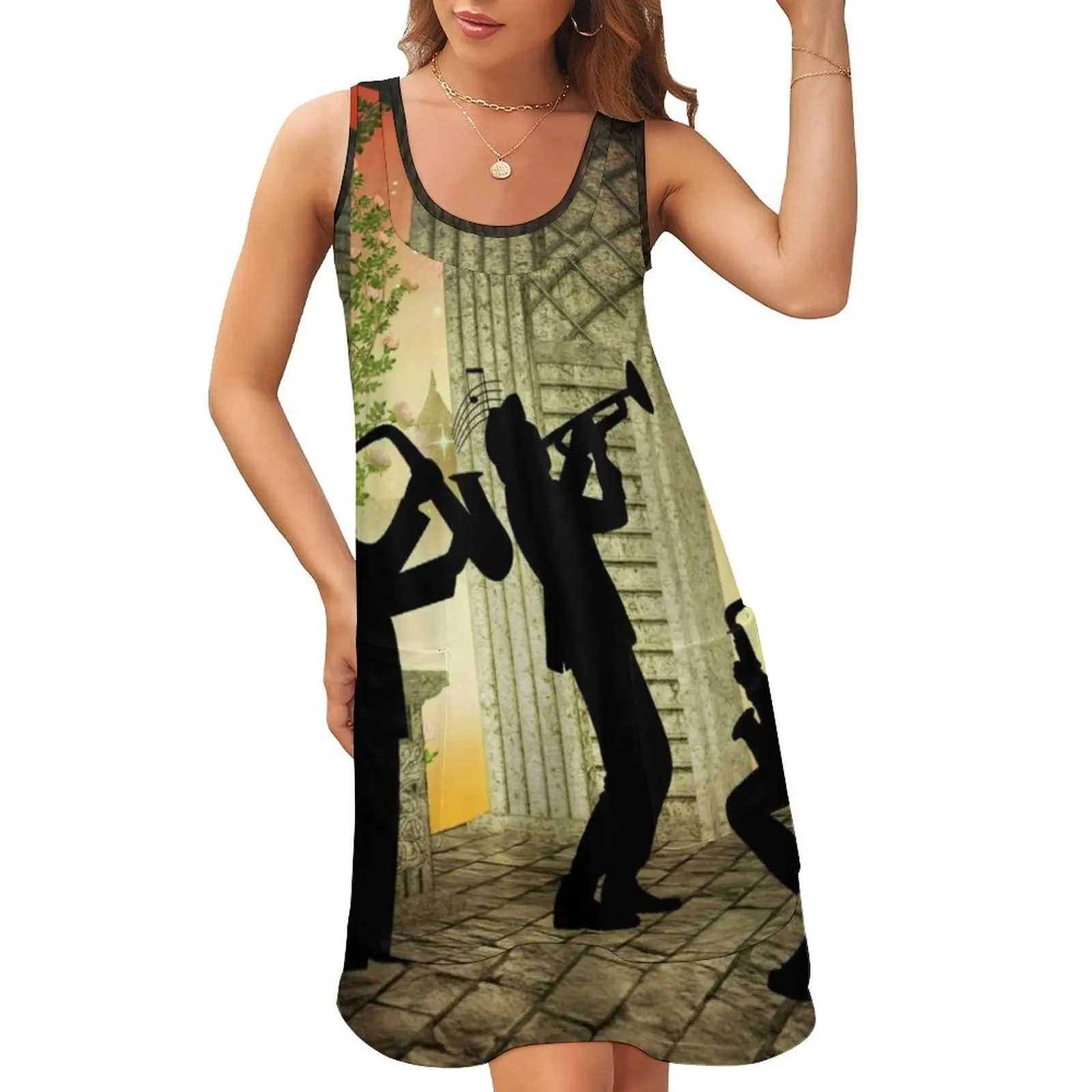 

International Jazz Music Band Sleeveless U-Neck Fake Two Piece Dress women's evening dress 2024 dresses for woman 2024