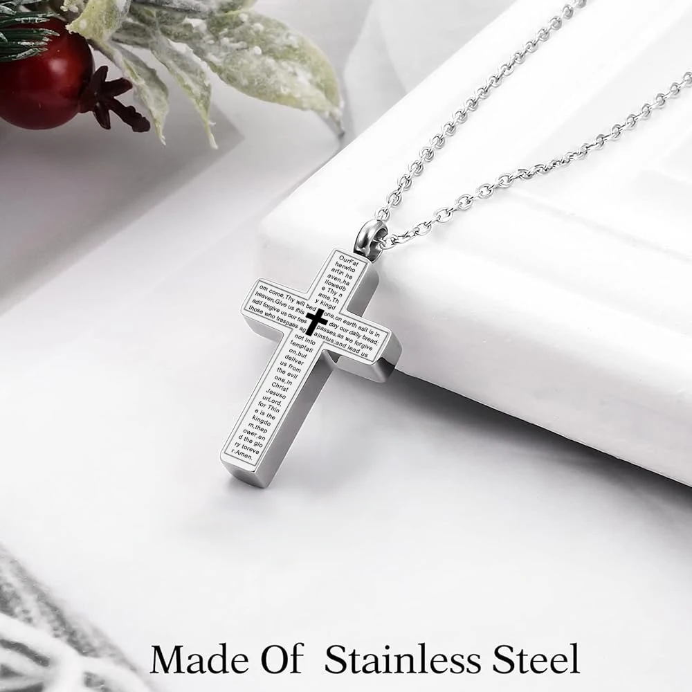 Urn Necklace for Ashe Stainless Steel Cremation Jewelry for Ashes Cross Ashes Necklace Memorial Cross Urn Men Women cremation jewelry