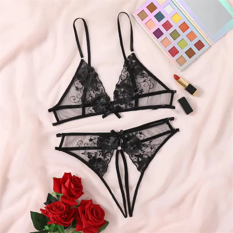 Sexy-Lingerie-Women-s-Crotchless-Underwear-Purple-Floral-Embroidered
