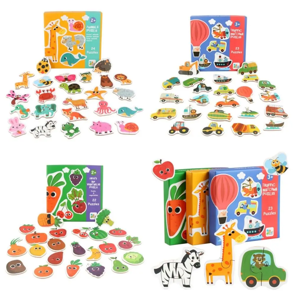 Educational Toys Wood Fruit Jigsaw Early Learning Multi-layer Animal Domino Puzzle Toy Wooden Traffic Toddler Puzzles