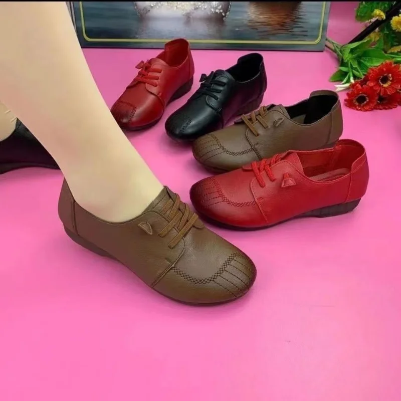 Women Casual Shoes Spring New Vintage Lace Up Soft Soled Non Slip Women Flats Oxford Shoes Soft Leather Woman Single women oxford shoes leather mary jane shoes