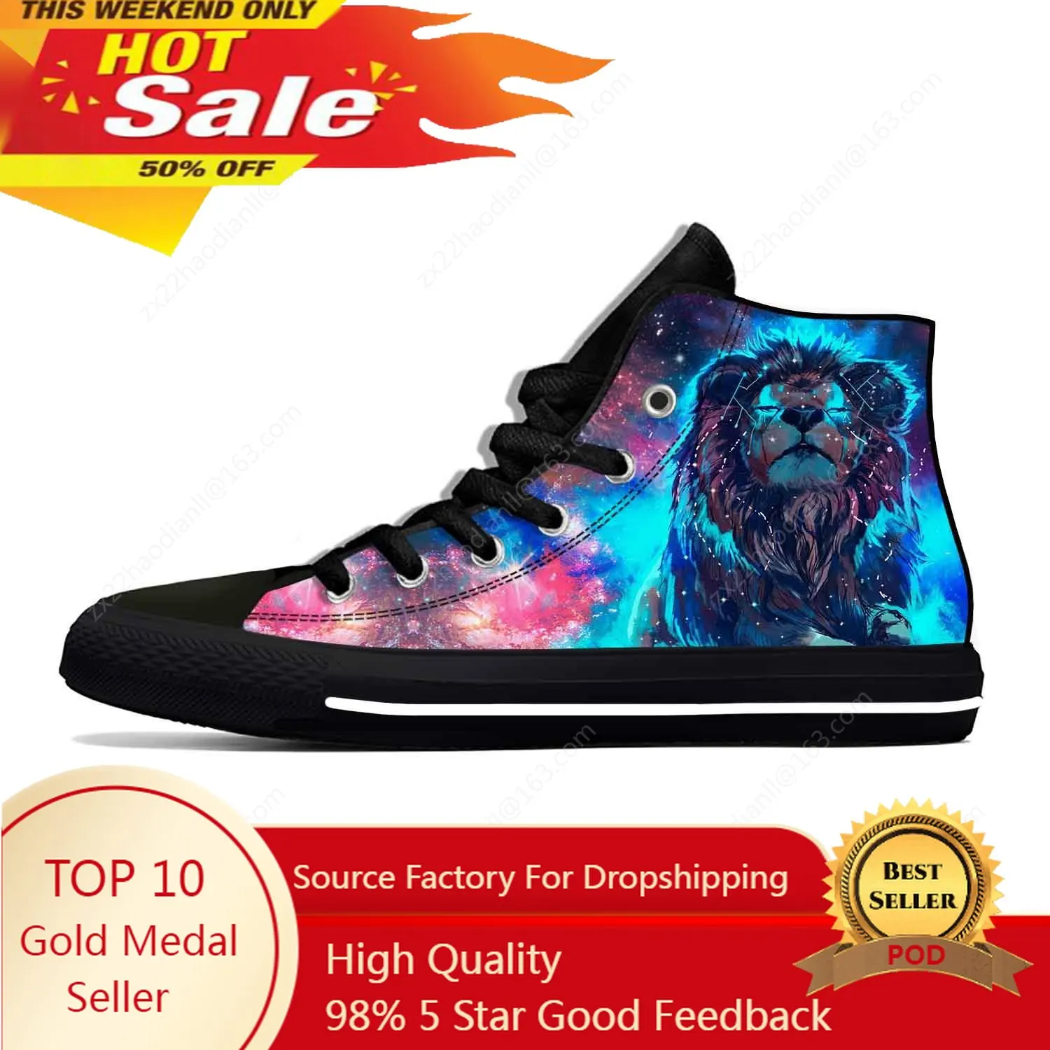 

Anime Cartoon Manga Rock Galaxy Lion Animal Funny Casual Cloth Shoes High Top Lightweight Breathable 3D Print Men Women Sneakers