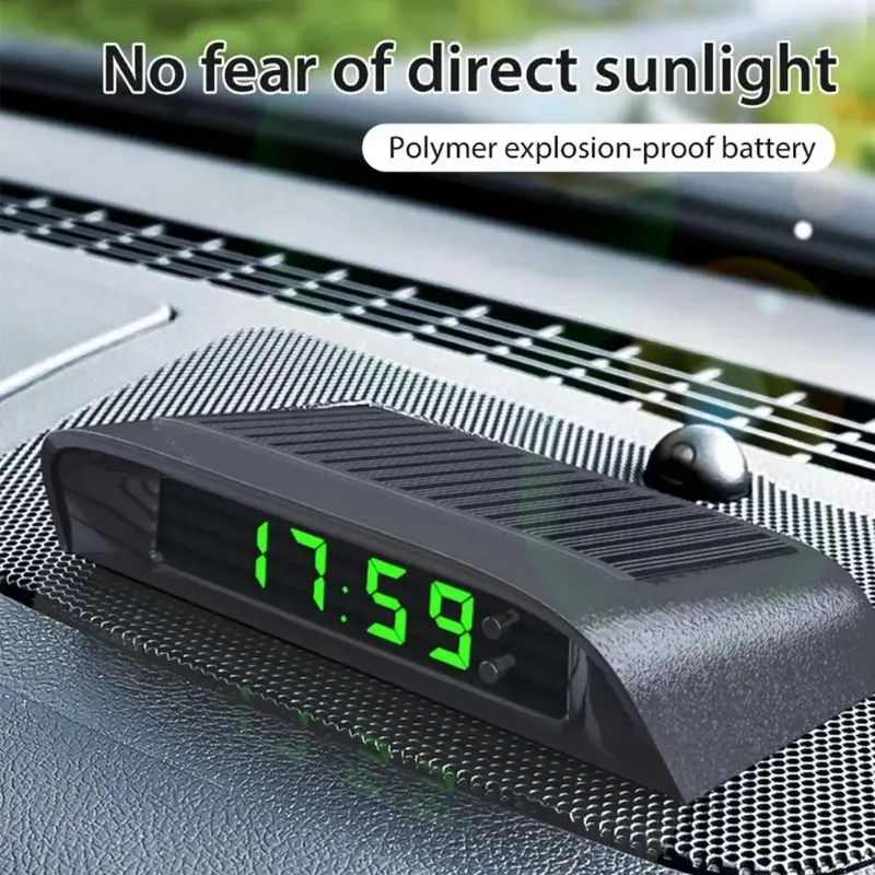 Car Clock Solar Charging Stick-On Digital 24-Hour 3-level Brightness Adjustment