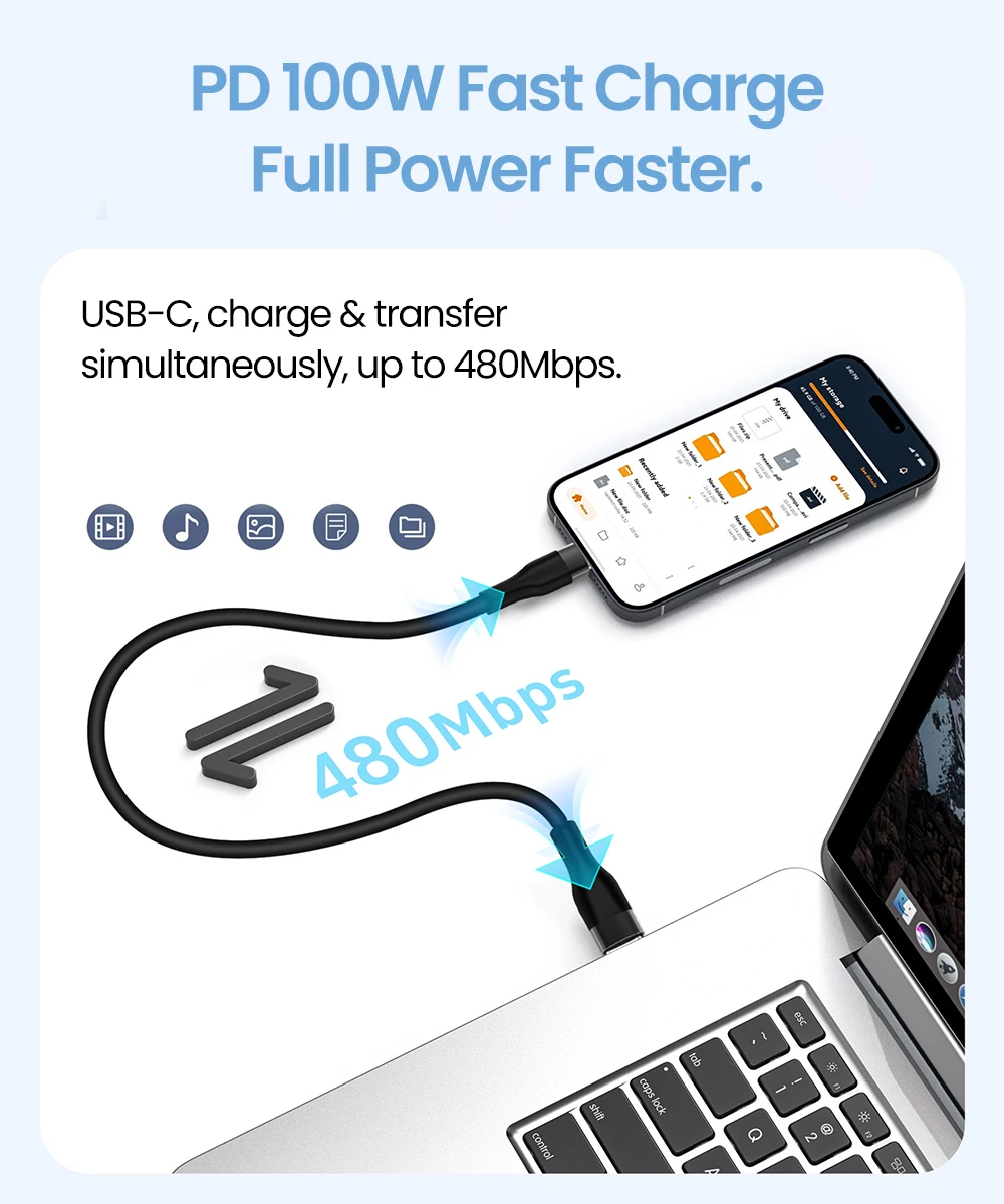 PD 100W Fast Charging Silicone Type C to Type C Cable 0.25/0.5M Short USB C Data Cord For iPhone 15 16 Samsung Notebook iPad