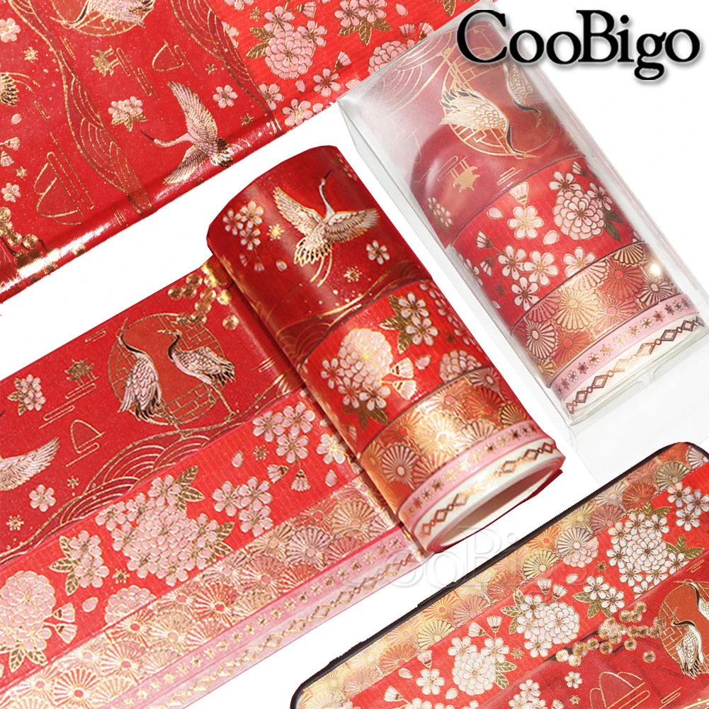 

Washi Tape Set Decorative Adhesive Masking Tapes Scrapbooking Sticker Stationery Journal Diary Chinese Red Style 5rolls/lot