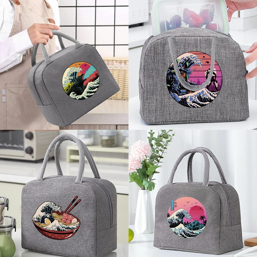 Cooler Bags Waterproof Portable Zipper Thermal Lunch Bag for Women Portable Fridge Bag Lunch Box Wave Series Food Bags for Kids