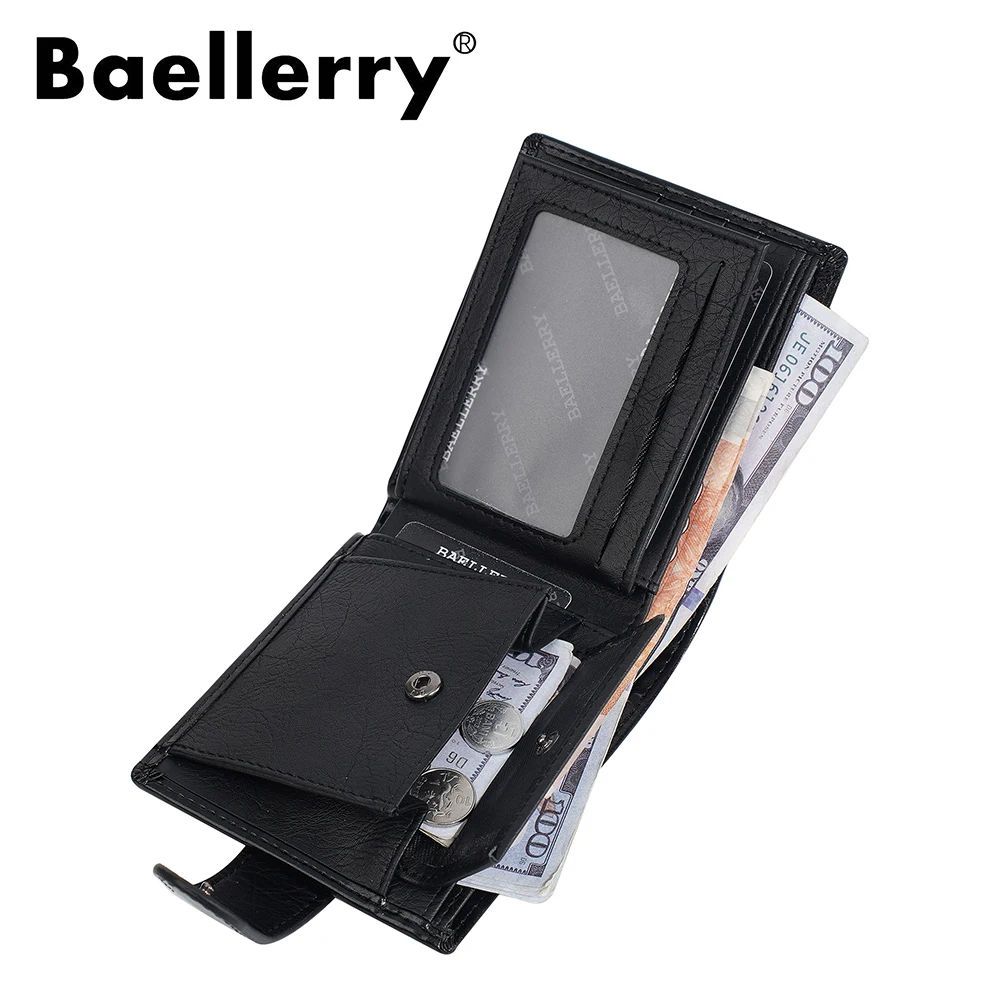 Men's Wallet with Zipper & Snap Fastener, Baellerry Short PU Leather Wallet for Men, Large Capacity Multi Card Slots Money Clip,